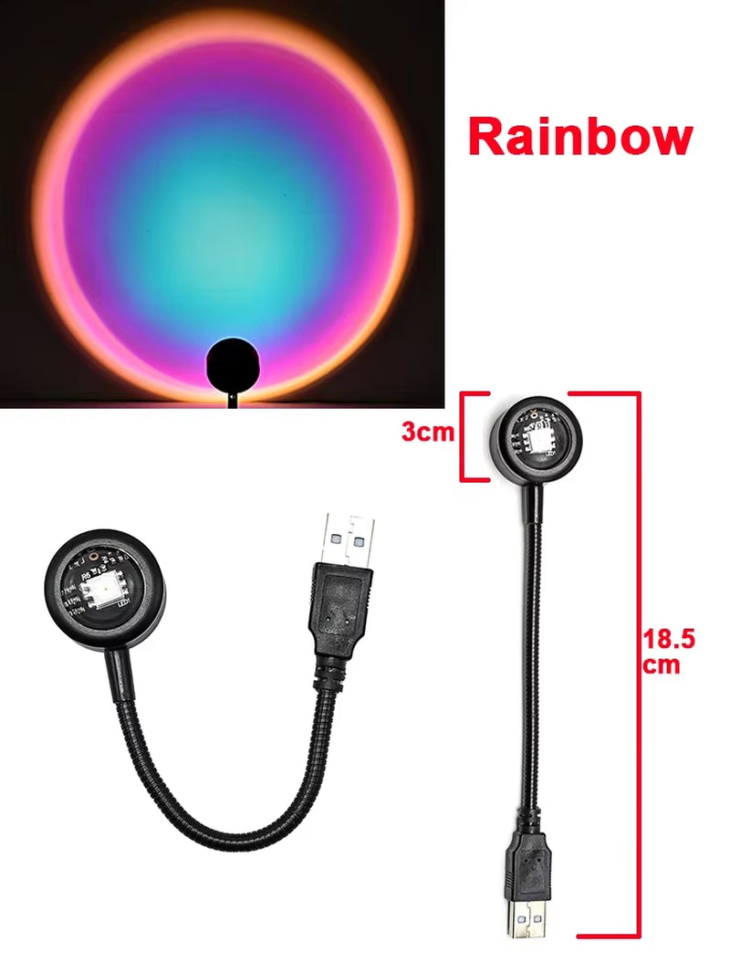 USB Sunset Light LED Rainbow Neon Night Lamp Sunset Projector Self Photography Light Wall Atmosphere Lighting for Bedroom Decor